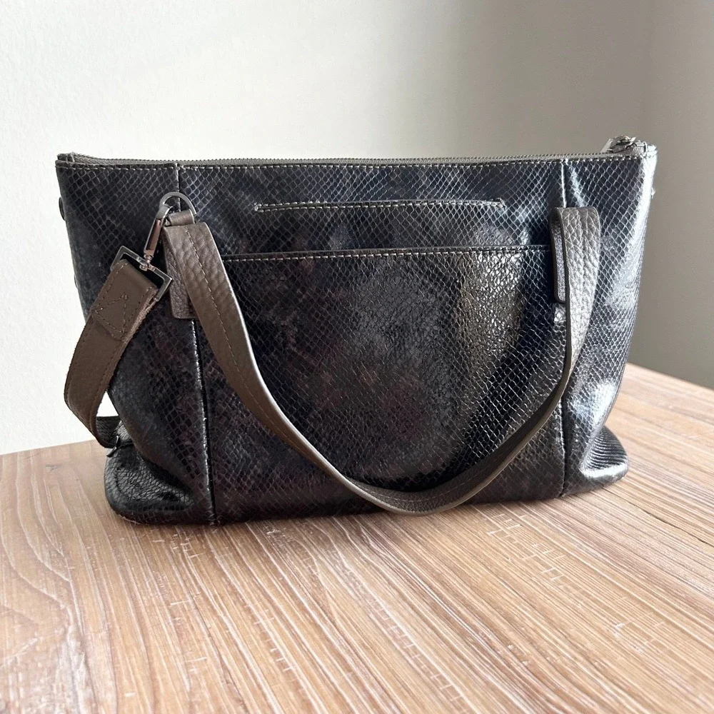 Hammitt Addie Medium Olivine Snakeskin Embossed Leather Tote Crossbody Bag